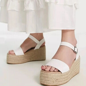 Soludos Minorca White Leather Platform Espadrille Sandal
